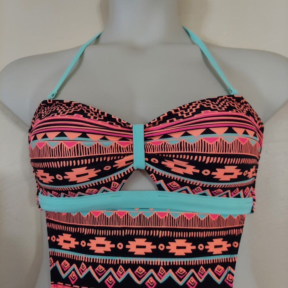 OP Women's Junior Size Aztec Print Halter Style Monokini Swimsuit - Picture 4 of 9
